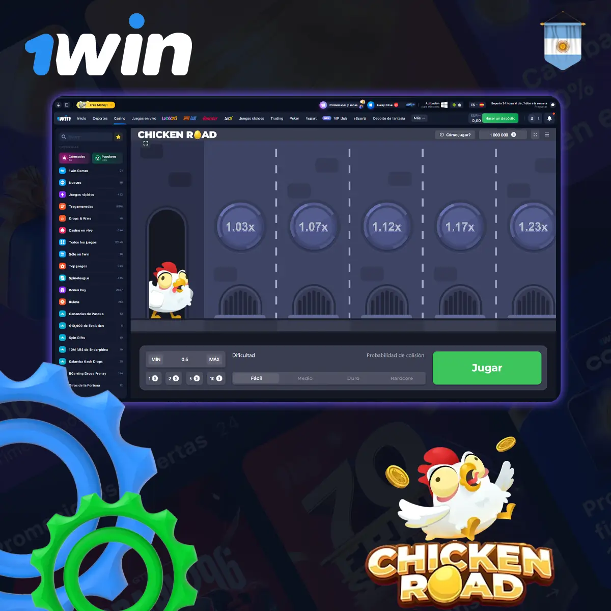 Características principales de Chicken Road casino 1Win