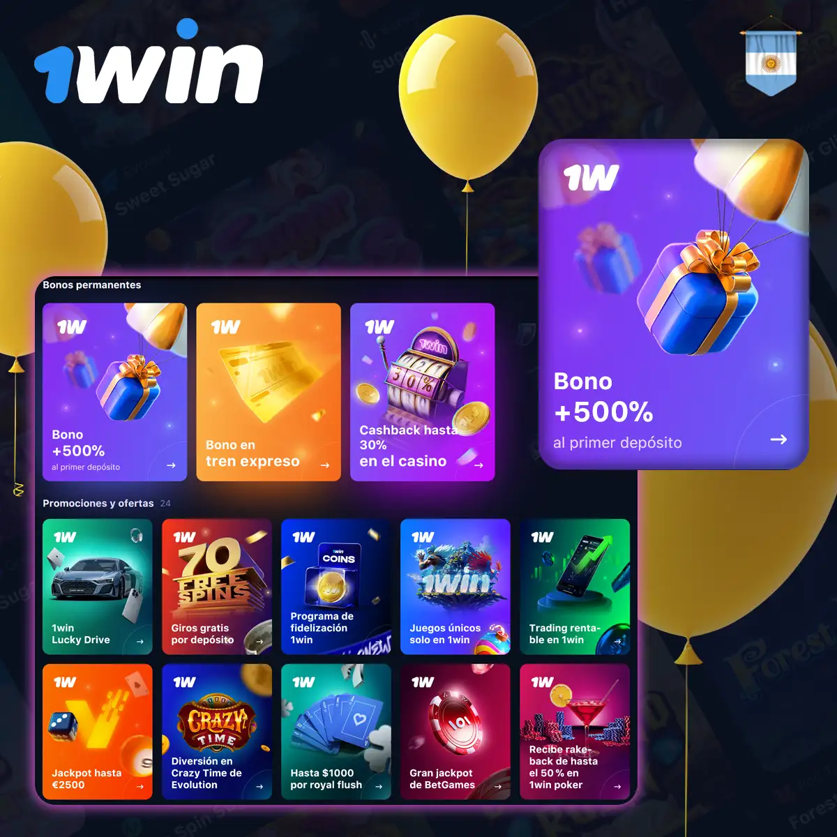 Bono de bienvenida para más diversión en 1win Balloon Argentina